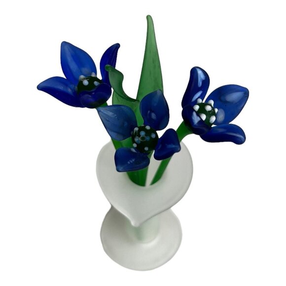 Hand Blown Cobalt Blue Mini Flowers Leaves frosted jack in‎ pulpit vase Murano? - Picture 3 of 14